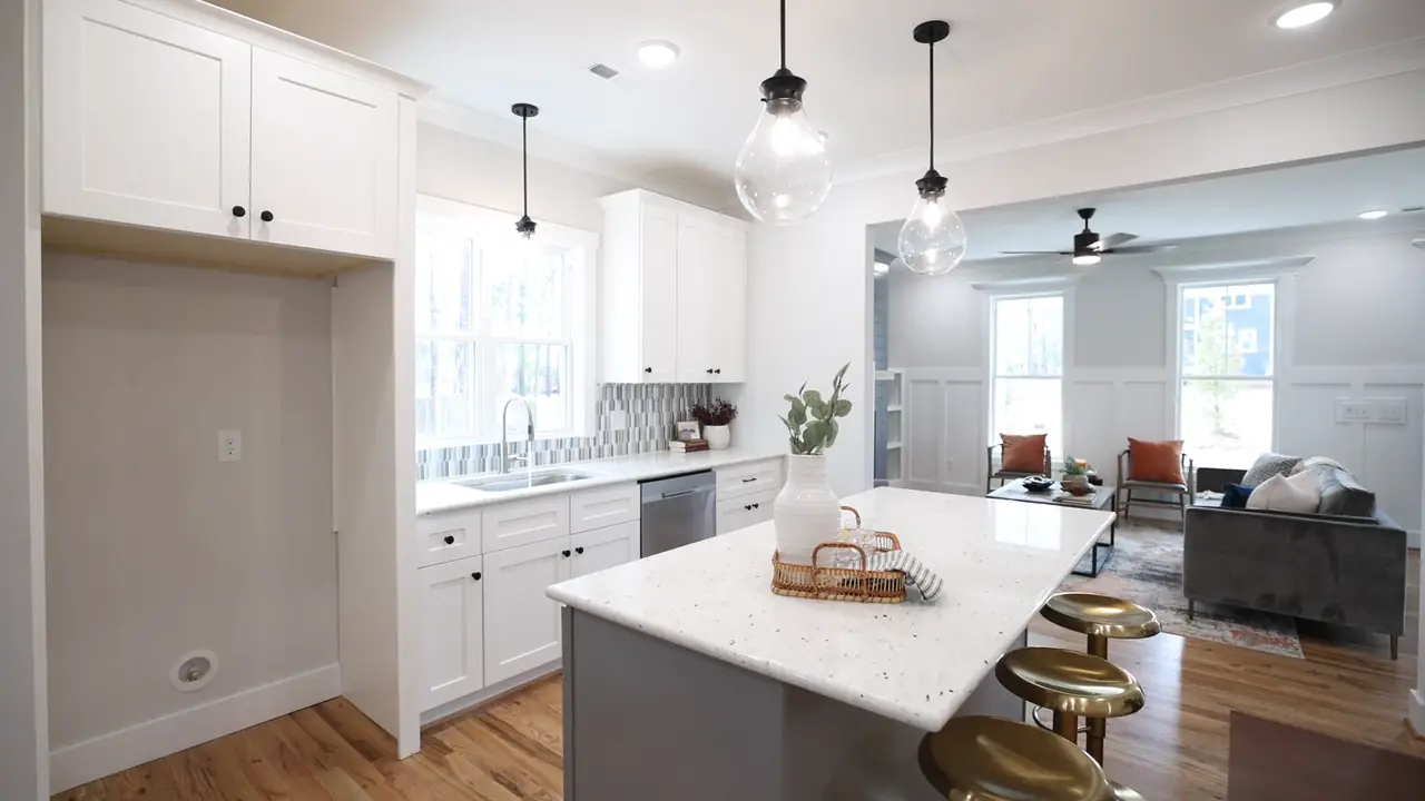 Illustrative stock video of a kitchen with an island